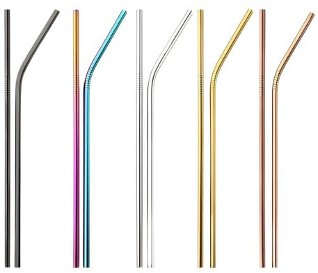 Metall Strohhalme, 10 Stück Wiederverwendbar Trinkhalme Edelstahl, Bunte Dünne Trinkröhrchen Set, Party Strohhälme, BPA-free, Umweltfreundlich, Ungiftig, Waschbar, mehrfarbig