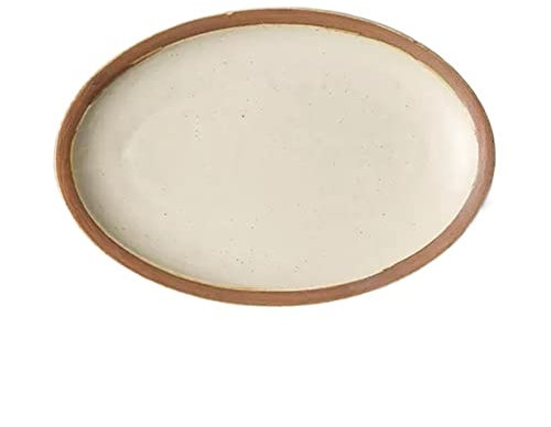 Keramiskt fat Fisktallrik Keramik Hushållsångad fisktallrik Keramisk porslin Stor oval mattallrik Restaurang Kök Retro Platt tallrik stor serveringsfat(Stor)