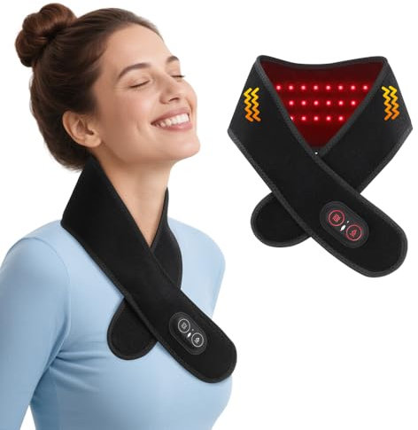 Scaldacollo con vibrazione, sciarpa riscaldata senza fili, riscaldata ricaricabile con 3 impostazioni di calore, 3 intensità di vibrazione regolabili, cuscinetto riscaldante con luce rossa per collo