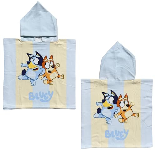 CARTOON Poncho mare Bluey e Bingo accappatoio per bambini in microfibra di poliestere dimensioni 50 x 100 cm spiaggia piscina