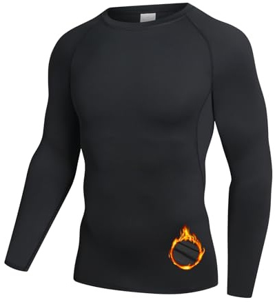 NuCamper Herr Termounderkläder, Långärmad Tröja för Män, Avslappnade Underkläder, Fleecefoder, Vinter, Köldskydd, Sport, Vandring, Stretch T-Shirt, Kompression Topp