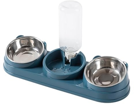 Baoblaze Set de Bols pour Chats 3 en 1 Gamelle surélevée avec Distributeur d'eau Design Ergonomique à 15° Facile à Démonter et Nettoyer Adapté Aux Chats et Au, Bleu Foncé