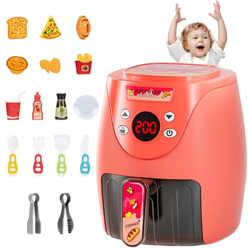 Friteuse à air Jouet avec 15 Accessoires pour Machine à Biscuits, Jouet avec Musique et lumières, Aliments Couleurs changeantes, Cuisine pour Enfants de 3 Ans et Plus, Ensemble de Cuisine Style 2
