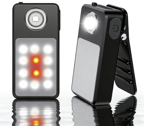 UMIONE USB-C Rechargeable Running Light, 3 Brightness Levels, Updated 2-in-1 Clip Light, IPX7 Waterproof Compact LED Flashlight for Night Running, Work, Jogging, and Camping (Black-2Stück)