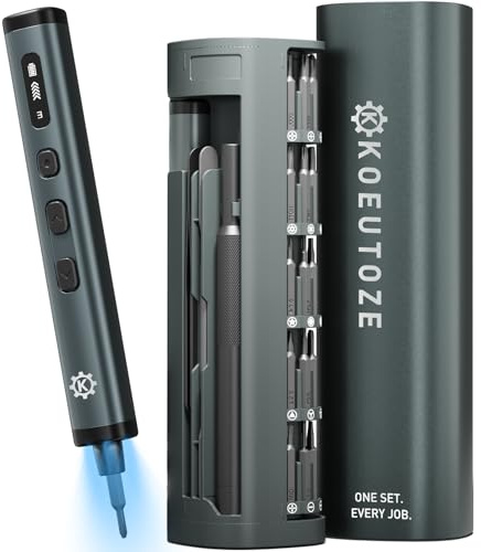 Koeutoze Cacciavite elettrico di precisione 78 in 1, avvitatore a batteria con 78 bit, ricaricabile, illuminazione a LED, supporto magnetico, per elettronica, cellulare, laptop, orologio, fai da te
