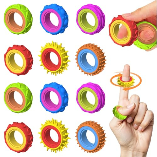 HTTDSLF 12 Pack Anneaux Anti-Stress pour Adultes, Fidget Bague Jouets, Multicolore Bagues Sensoriels Anti-Stress, pour Les Doigts, Design Discret pour École, Salle de Classe et Bureau