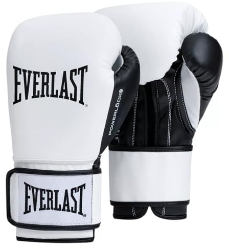 Everlast Powerlock OG 16 oz Gants de Boxe (Blanc/Noir), pour Sac, Mitaines et Sparring, Fermeture Auto-agrippante, Mousse avancée, Prise Ergonomique – Équipement Everlast Authentique