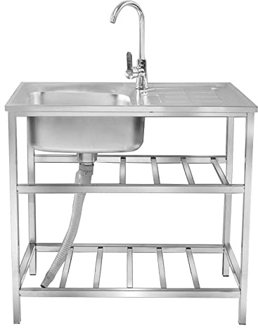 TAXXII Fregadero de Cocina de Acero Inoxidable con escurridor, estación de Servicio Independiente de un Solo Seno para Interiores y Exteriores, Patio, lavadero, Restaurante, Taller, garaj
