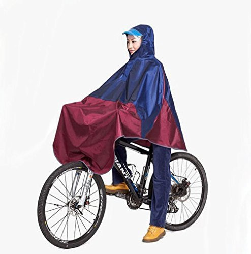 SudaTek Mens Womens Cycling Bicycle Bike Raincoat Rain Cape Poncho Hooded Windproof Rain Coat Mobility Scooter Cover (Blue/Red)