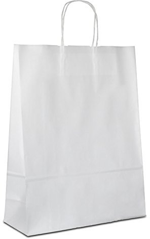 Papiertüten weiß mit Kordel-Henkel I 50 Stk. 32+12x41cm I Papiertragetasche für Einzelhandel, Hochzeit, Geburtstag, TO-GO I Geschenktüten aus Kraftpapier I HUTNER