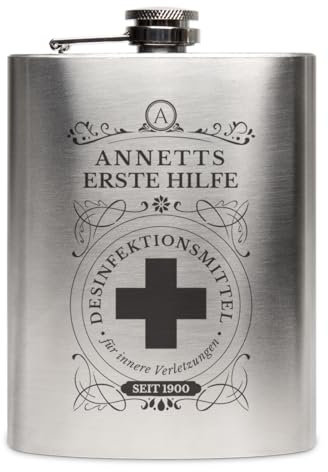 Flachmann Edelstahl 237 ml 8 oz individuelle Gravur Geschenk - Erste Hilfe