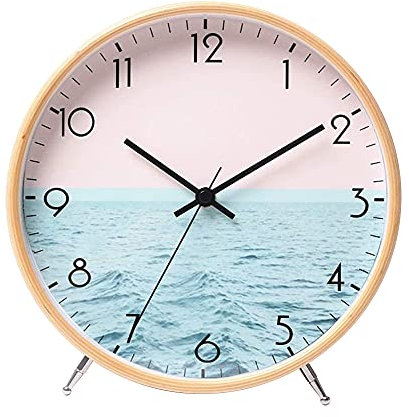 ALEENFOON 8.6 Zoll Holz Uhr Modern Leise Wanduhren Tischuhr für Wohnzimmer Küche Ohne Tickgeräusche Innenuhr Nicht Tickende Wanduhren Hängende Uhr (Meer)