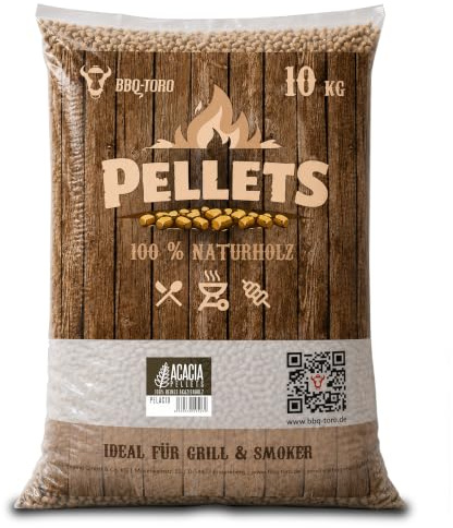 BBQ-Toro grillpellets akacia tillverkad av 100% akaciaträ | 10 kg | akaciepellets för grillar, rökare, pelletspizzaugnar och värmesystem | grillpellets rökare, träpellets rökare