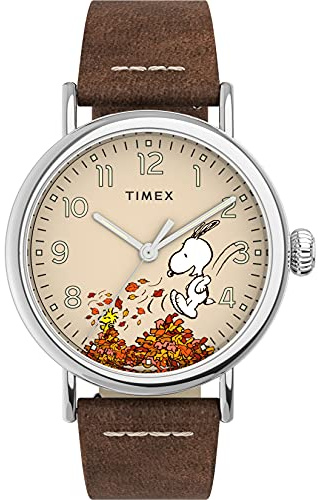 Timex Waterbury 40mm Herrenuhr - Silber-Ton Gehäuse mit Creme Zifferblatt und Tan Lederband TW2U86200