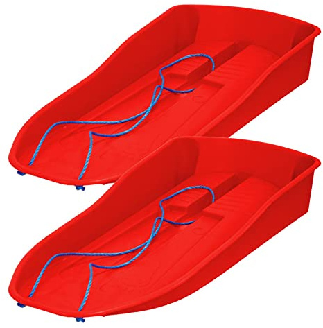 simpahome Deluxe Smiley Design Red Plastic Unisex Children & Adults Snow Bullet Sledge Toboggan - Red x 2