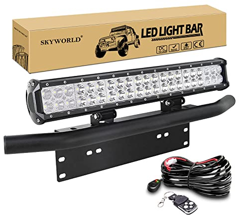 Barre Lumineuse LED de Travail, SKYWORLD 50.8cm 126W Antibrouillard Rampe LED 4x4, Support de Fixation de Plaque d'immatriculation avec 12V stroboscopique câblage Camion Tracteur Voiture extérieures