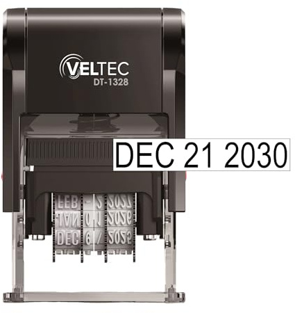 Self Inking Date Stamp with Month, Day, Year - Easy to Use & Adjust, Rubber Head, Sturdy ABS, Uniform Print, 10 Years of Dates, Refillable (Black)