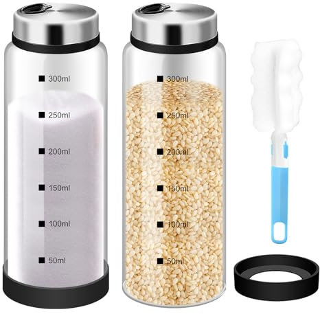 Gewürzstreuer Glas,Gewürzgläser,2 Stück Gewürzdosen Set,300 ML Gewürzbehälter Mit Bürste Und Antikollisionsring,Gewürzdosen Für Küche Für Gewürze,Grillen Im Freien,Kochen,Gewürze Aufbewahrung
