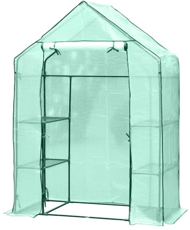 Fiqops Folieväxthus växthus med 8 hyllor, växthus trädgård 143 x 73 x 195 cm, växthus vintersäkert och vattentätt, växthus, grönt