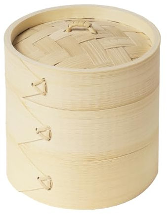 Sweetness Vaporera de madera de bambú, cuenco de camping al aire libre, para barbacoa, tamaño mediano