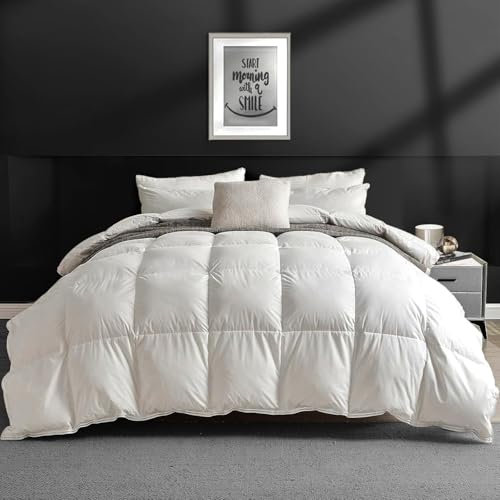 APSMILE Daunendecke 155x220 Winter Bettdecke mit Gänsedaunen und Federn, Extra Warme Winterdecke, Duvet für Doppelbett, Natur Duvet für Einzelbett, Federbettdecke mit Dicker Füllung, Weiß