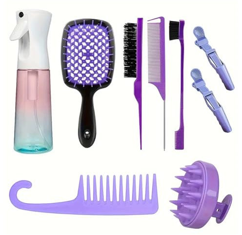 Osuter 9 Pièces,Vaporisateur Cheveux,Brumisateur Cheveux Rechargeable 200ml avec Brosse Cheveux Bouclés,Spray Continu Ultra-fin pour Nettoyage Vaporisateur Cheveux Plantes et Soin du Visage