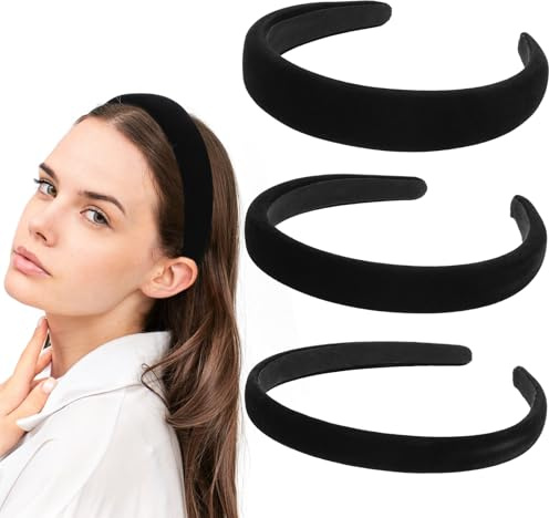 HJZHII 3 Stück 3 Größen Haarreif Samt,Schwarz Haarreifen Damen,1cm 2cm 3cm Samt Haarreif Dirndl Solides Einfaches Stirnband Mode Haarschmuck für Mädchen Damen