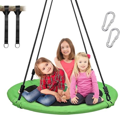 Trekassy Nestschaukel Outdoor 300kg XXL 100cm Tellerschaukel, 3 Meter 2 Schaukel Gurte, 900D Oxford wasserfeste Kinderschaukel Garten mit Stahlrahmen, verstellbaren Seilen, Ideal für Kinder (Grün)