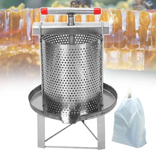 pealiritansemen Haushaltshonigpresse, Manuelles Honigauspressgerät Mit Wabenstruktur, Dreieckige Basisstütze, Bodenschale Mit 35,5 cm Großem Durchmesser, Mit 3 Honigfiltern, Honigpressen