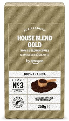 by Amazon House Blend Classic Caffè Torrefatto E Macinato 100% Arabica Intensità 3 - Delicato, 250g e