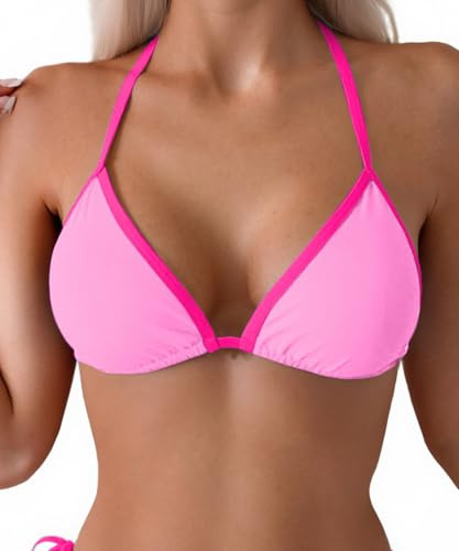Tainehs Women's Sexy Halter Thong Bikini Tie Two Sides Bottom Color Block SwimsuitsTriangle Bathing Suit