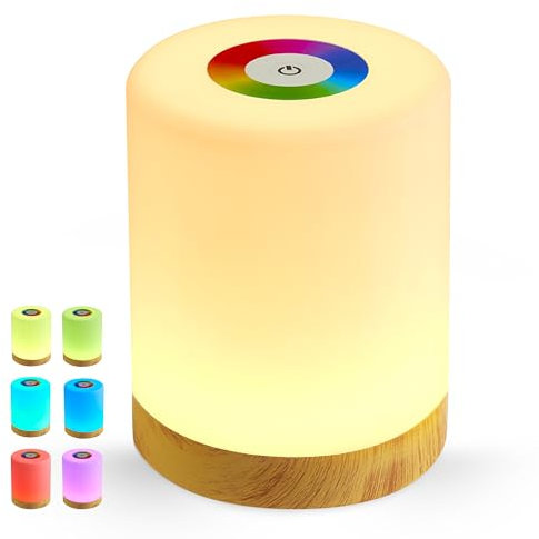 National Lighting LED Night Light - 1W RGB & Warm White Night Lamp, USB Rechargeable, ABS Plastic - IP44 Rated Indoor & Outdoor, Elegant Kids Bedside Lamp with Adjustable Brightness - Wooden Base