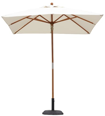 2 * 2m Sombrilla De Jardín De Madera Con Base, Protección Uv Sombrilla De Balcón Parasol De Patio Exterior Para Playa, Hotel, Restaurante(Off white)