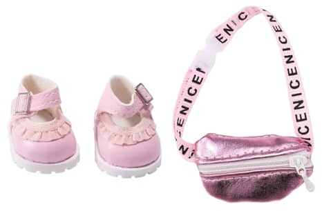 Pink Shoes & Waist Bag for Dolls, PU Leather Shoes Cloth Bag Cute Fashion Toy Costume Accessories for 5.9in & 6.7in Doll Decoration and Display
