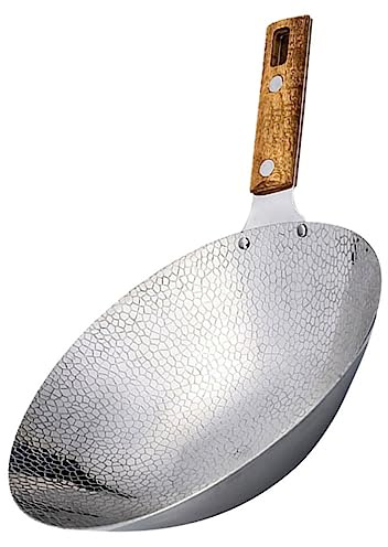 Mikikit Wok de Acero Inoxidable con Mango y Tapa para Cocina a Gas o Inducción 130