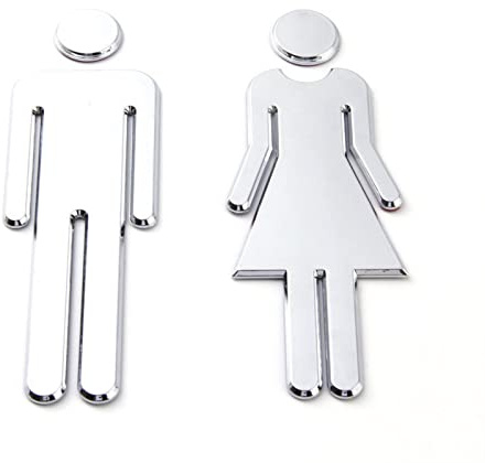 poliuretano vuoto. Segnale di avvertimento for WC autoadesivo in argento da 12 cm for numero di porta del bagno for uomini e donne