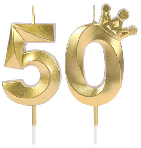 URAQT Velas de Cumpleaños Número50,Velas Pastel Cumpleaño Doradas,conCorona