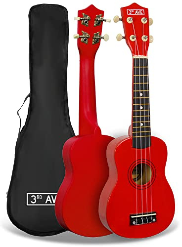 3rd Avenue Soprano Ukulele Beginner 21 Inch 4 Nylon Strings with Free Uke Bag – Red – FREE 1 Month Online Lessons