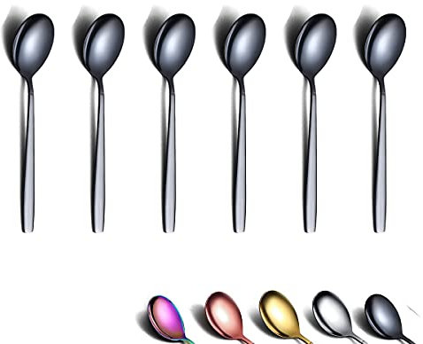 Berglander 6 pièces Cuillère à café noire 16cm, acier inoxydable titane revêtement noir brillant Cuillère à thé Couverts, Cuillère à thé Petite cuillère à dessert Cuillère à thé Va au lave-vaisselle.