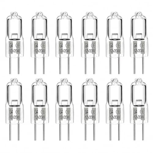 G4 Halogen Bulbs 20W 12V Dimmable Warm White 2700K, 2 Pin Clear Capsule Lamp for Cooking, Crystal Chandeliers, Track Lighting - Pack of 10