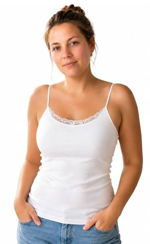 BODYPERFECT Top íntimo mujer lana y algodón camiseta tirantes estrechos elásticos camiseta de tirantes mujer Made in Italy, Lana blanca., L