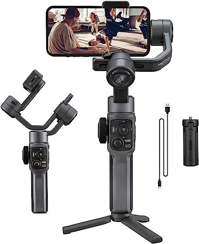Zhiyun Smooth 5 estabilizador para teléfono, Gimbal estabilizador Smartphone para iPhone 13 Pro MAX 12 11 Xpara Samsung S21, S20+,Control de Gestos, Seguimiento Inteligente, Plegable y portátil, Zoom
