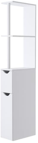 Saxony® Bathroom Storage Cabinet with 2 Shelves and 2 Doors Tallboy White Wooden Furniture Unit tall narrow cupboard Slim Floor Standing Design cabinets