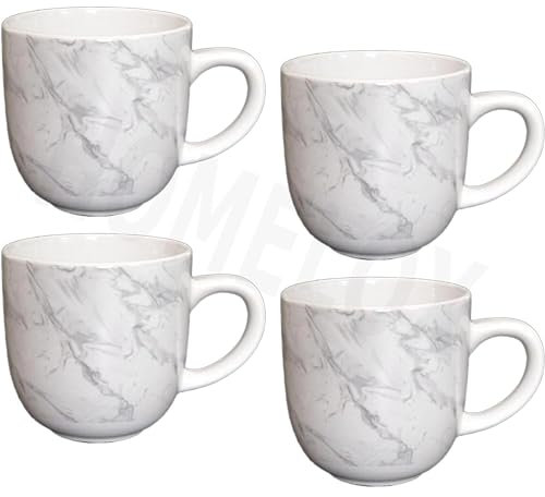 HOMELOX Set of 4 Tea Coffee Mugs Marble Effect Cups Kitchenware Quality Stoneware Hot Drink Mug Set