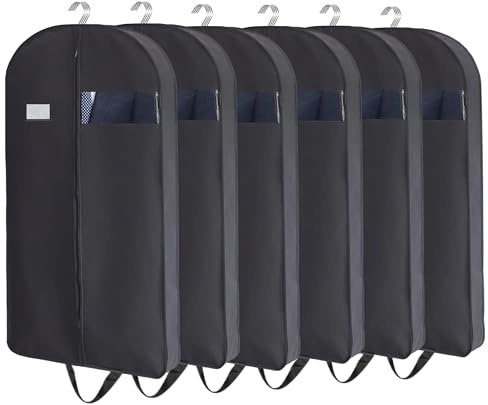 CONMEOCON- 43” Garment Bags for Hanging Clothes, Suit Bags for Men Travel with Car, Garment Bags for Storage with Handle, Clear Window and Name Tag, Protector for Suit, Jacket, Coat, Sweater, 6 Pack
