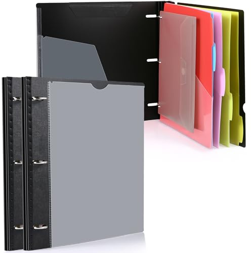 WOT I Telescoping Project Organizer 2-Pack, Refillable 3 Ring Binder with Dividers and Pockets, 13 Pocket Folders, 1 Inch 3 Rings, Black