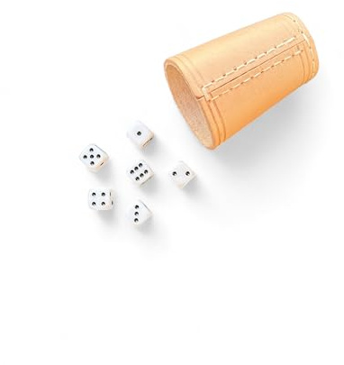 DELALO Würfelbecher aus Echtleder – inkl. 6 Würfeln (16 mm), 9 cm, Hochwertig für Würfelspiele (Natur)
