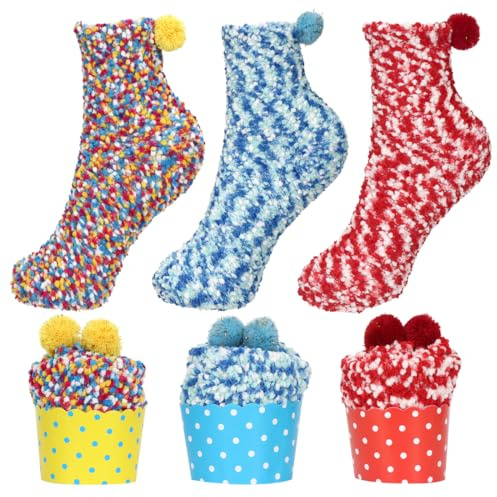 Aurasky Calzini Natalizi, 3 Paia Cupcake, Donna Divertenti, Natalizie, Calzettoni Invernali, Termiche per Natale Capodanno San Valentino Compleanno Regalo