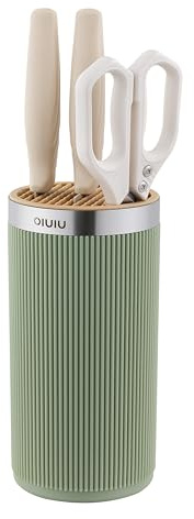 Knife Block without Knives, OLULU Universal Round Knife Block Holder, Spacing Saving Knife Storage Organizer Stand Rack for Countertop (Stylish Green+Yellow Color)