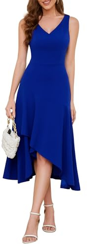 Aupuls Vestido de cóctel para mujer, midi sin mangas, vestido festivo, volantes, vestido de fiesta para boda
